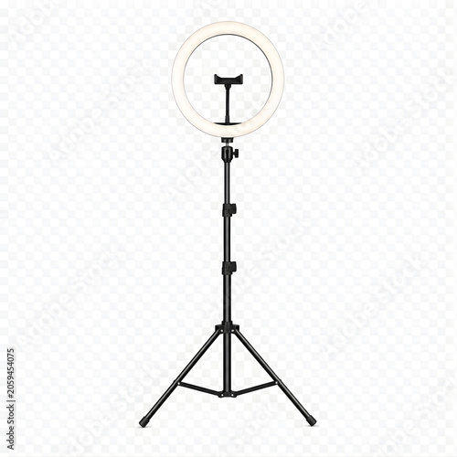Led ring light with phone holder on adjustable tripod stand