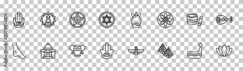 Tableau sur toile outline religion icons set - hamsa, buddhism, standing bell, lotus