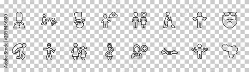 Obraz na płótnie outline people icons set - queens guard, worker loading, crucified pose, venezuelan