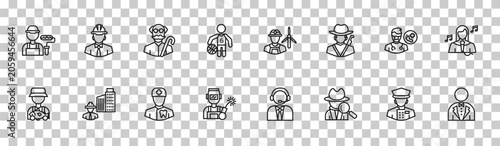 Photos outline professions icons set - dyer, engineer, podiatrist, butler