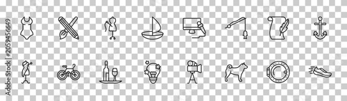 Foto outline people skills icons set - lady swimwear, interior de, poet, runner