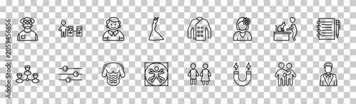 Tableau sur toile outline people icons set - old man, validating ticket, vet with cat, elegant man