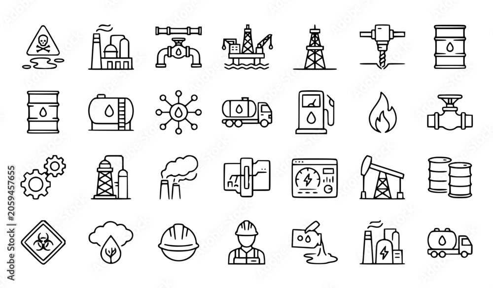 Fototapeta premium 27 Oil and Gas Industry Outline Icon Set Vector EPS 10