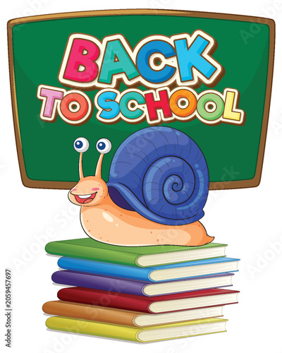 Cartoon Snail Sitting on Stack of Books with Chalkboard Background