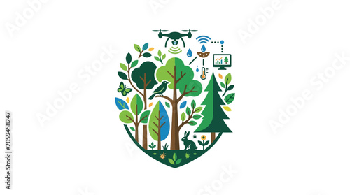 Foto Smart Forest Technology: Drone Monitoring, Data Analysis, and Nature Conservatio