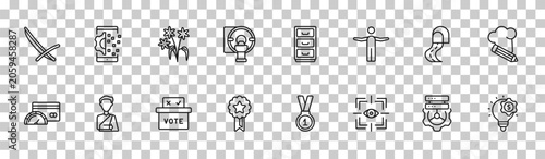 Foto outline general icons set - deckchair, digital transformation, road tunnel, fintech innovation