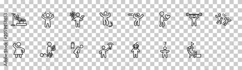 Fotografija outline feelings icons set - sick human, aggravated human, pumped human, lazy ed