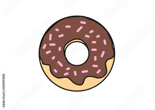 Chocolate donut illustration. Food packaging, menu illustration hand drawn print ads. Food business, bakery