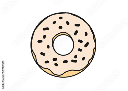 Vanilla donut illustration. Food packaging, menu illustration hand drawn print ads. Food business, bakery