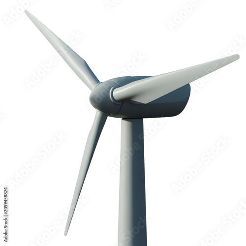 Modern wind turbine for renewable energy generation isolated on a white background