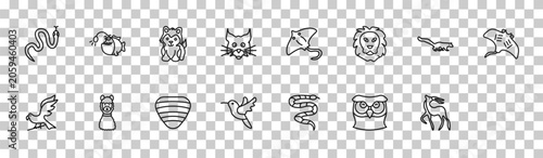 Canvas Print outline animals icons set - alligator, cottonmouth, lion, gazelle