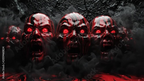 Red skulls with glowing eyes horror.