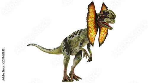 Foto Dilophosaurus with vibrant frill detail.