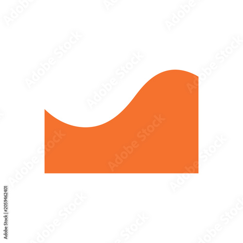 Orange wave shape with a flat bottom and curved minimalist isolated on a white background, for layout decoration