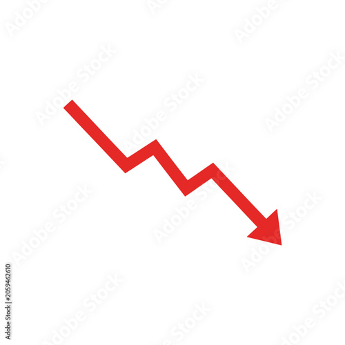 Red downward pointing zigzag arrow representing financial loss, negative market trends, or declining statistical data performance