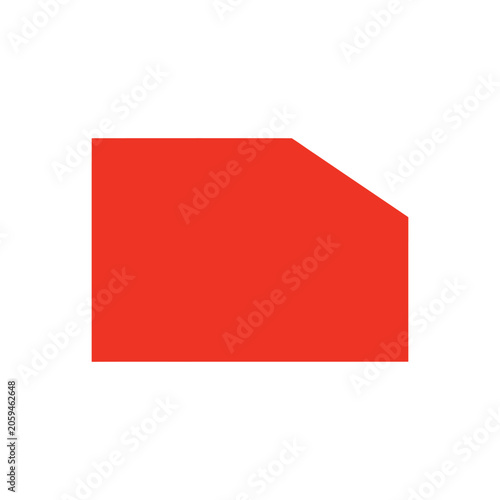 Red geometric shape resembling a rectangle with a diagonal cut corner on the right side isolated on a clean white background, for use