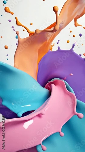 Vibrant liquid paint splashes in a dynamic colorful explosion pattern