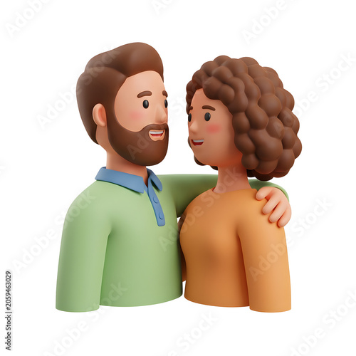 Cartoon couple portrait, 3d render