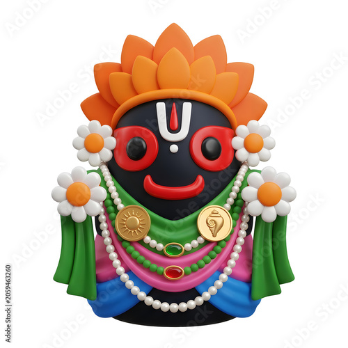 Cartoon Deity Face with Flowers and Necklace