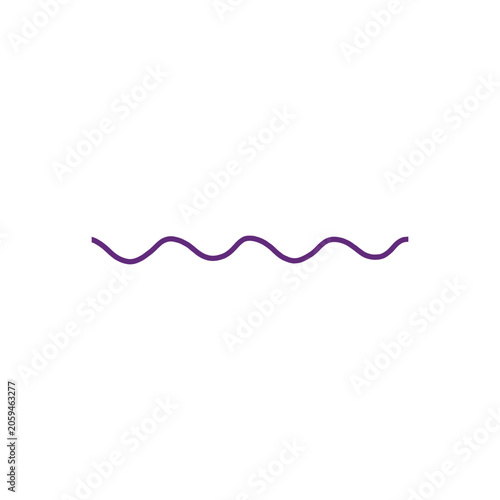Single purple wavy line representing a smooth curve or wave pattern, isolated on a white background, for and decoration