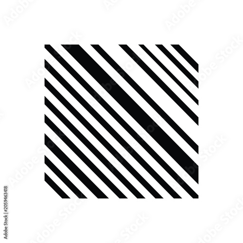 Square shape filled with a pattern of diagonal black stripes of varying thickness, isolated on a clean white background