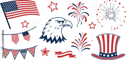 Hand drawn set of american patriotic icons and symbols