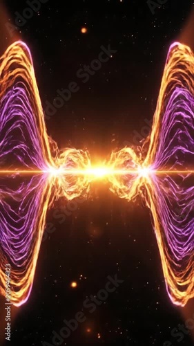 Abstract glowing light waves forming a bright central energy pulse