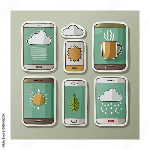 Flat design smartphone weather app icons