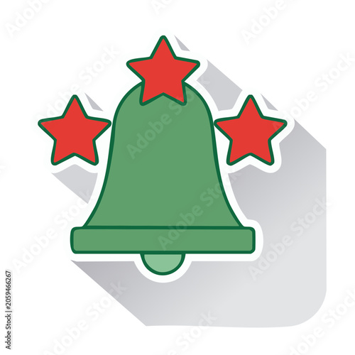 Green Bell Icon with Red Stars and Shadow