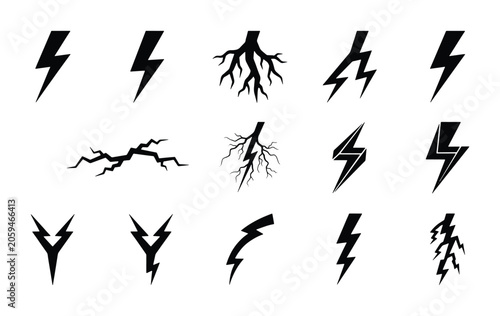 Fotografi Lightning Bolt Icons, Electric Shock Symbols, Energy Flash Vector Graphics Set