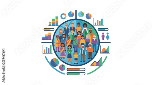 Diverse People Grouping with Data Charts and Graphs - Global Demographics Concept