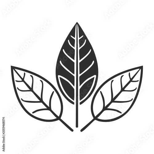 Minimalist black leaf icon set on transparent background