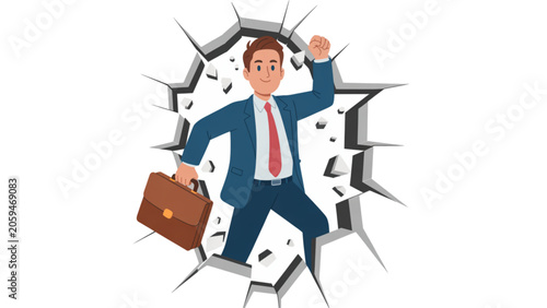 Konstfotografi Stressed businessman falling through broken floor with briefcase Vector