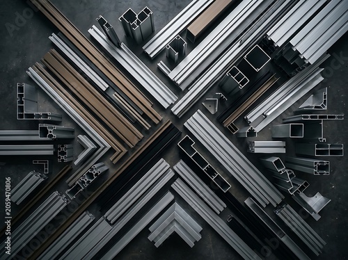 Diverse Collection of Industrial Aluminum Extrusion Profiles Arranged in Geometric Pattern