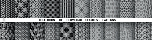 Geometric set of seamless black and gray patterns. Simple vector graphics