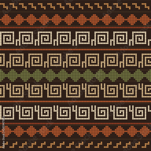 Seamless Greek Key Meander Maze Pattern Earth Tone Ethnic Geometric Border Vector