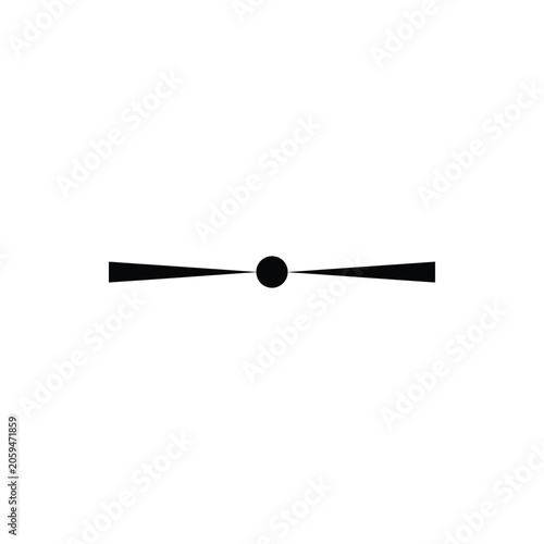 A black horizontal line with a central circle and two pointed ends, isolated on a white background, resembling a pointer or a divider