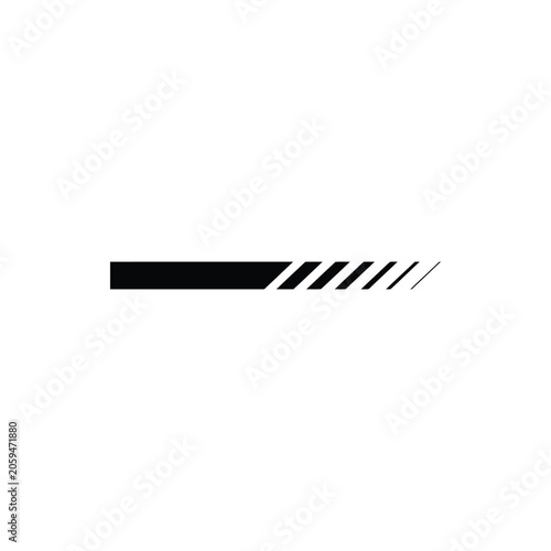 A black horizontal bar with a gradient of diagonal stripes fading into thin lines on the right side isolated on a white background surface