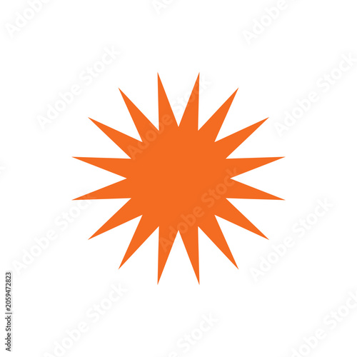 A bright orange starburst or sunburst shape with many sharp points isolated on a white background, for attention grabbing