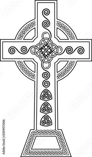 Celtic cross vector illustration with intricate knotwork and spiral patterns