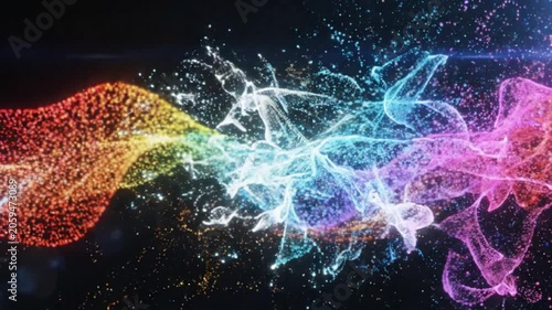 Vibrant colorful wave particle motion.