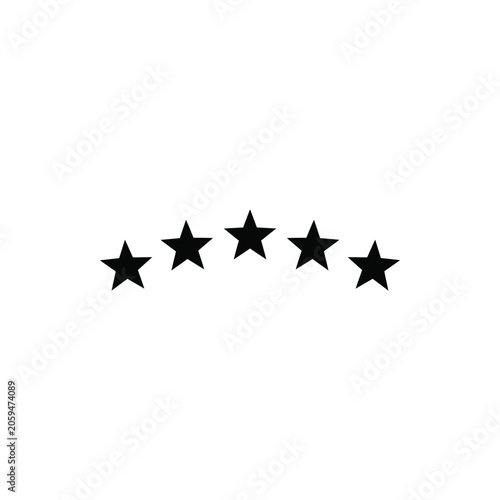A horizontal arc of five black star symbols arranged in a semi-circle, isolated on a white background, for rating or ranking