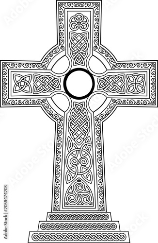 Celtic cross with intricate knotwork patterns and traditional irish decorative elements