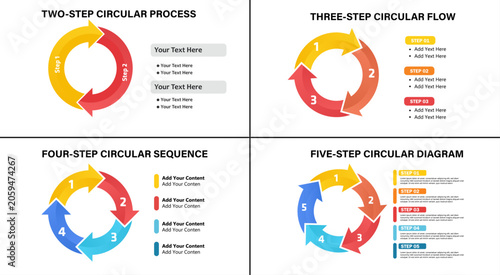 Circular Process Infographic Template with 4 Steps and Sequence Diagrams
