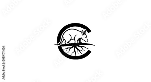 Stylized squirrel and tree roots logo design.