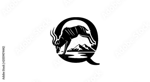 Stylized Bull Logo with Mountain and Water Design.