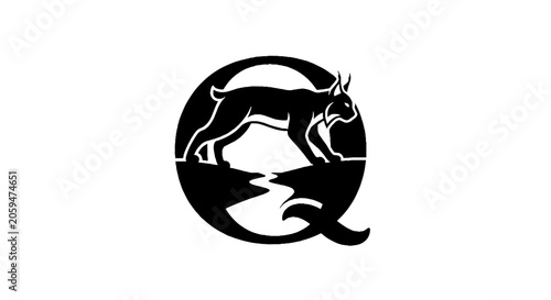 Black and white cougar logo with river design.