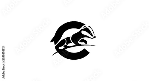 Badger logo design with circular element.
