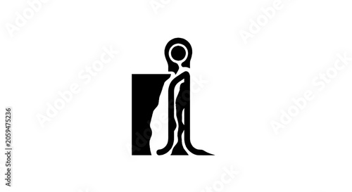 Minimalist silhouette of a person with long hair.