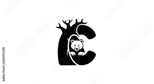 Creative bear silhouette inside letter C design.